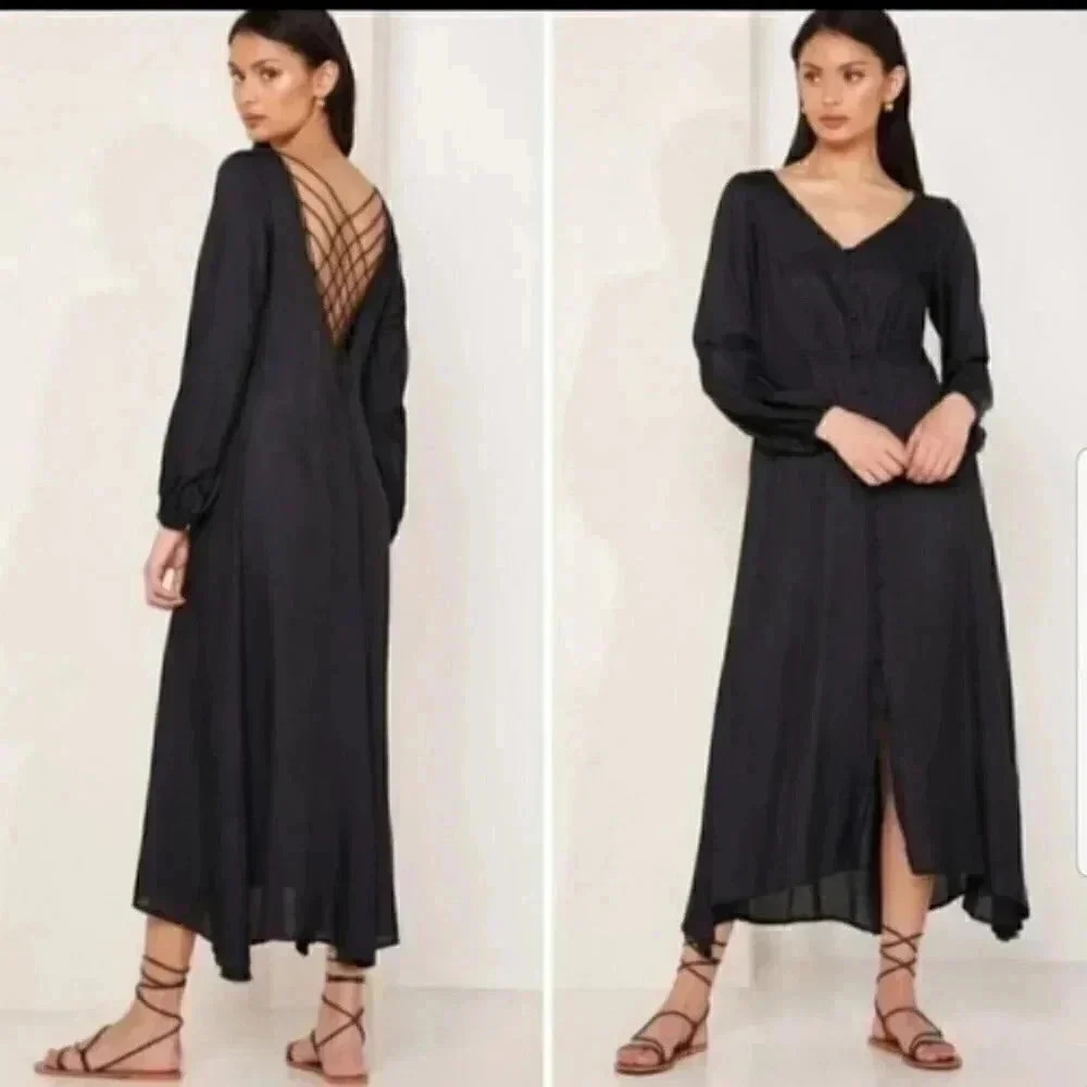 FREE PEOPLE BUTTON DOWN SILKY MIDI DRESS
